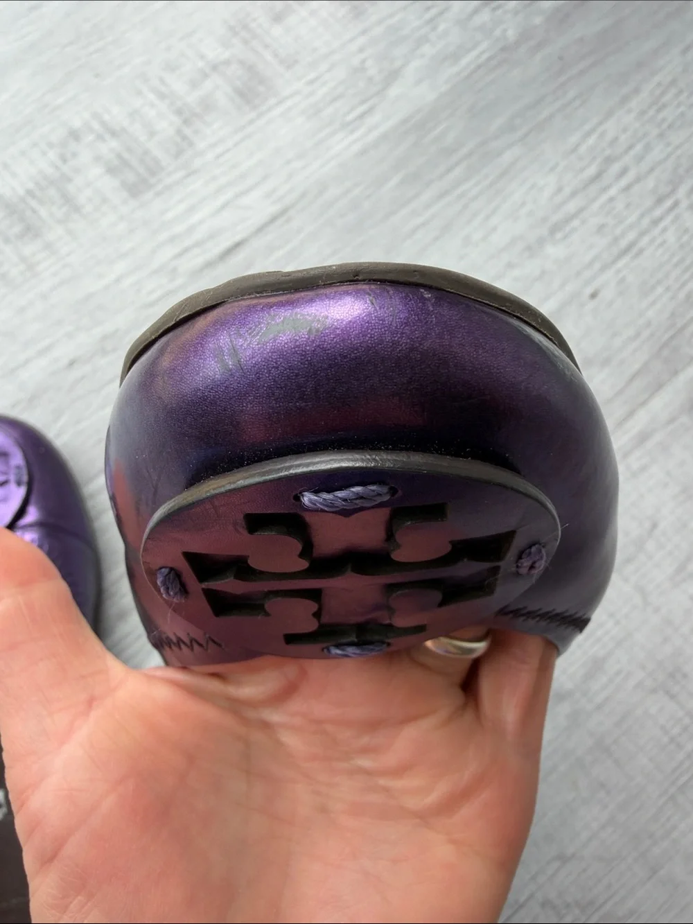 Tory Burch Metallic Purple Reva Logo Ballet Flats, Size 6-61/2.